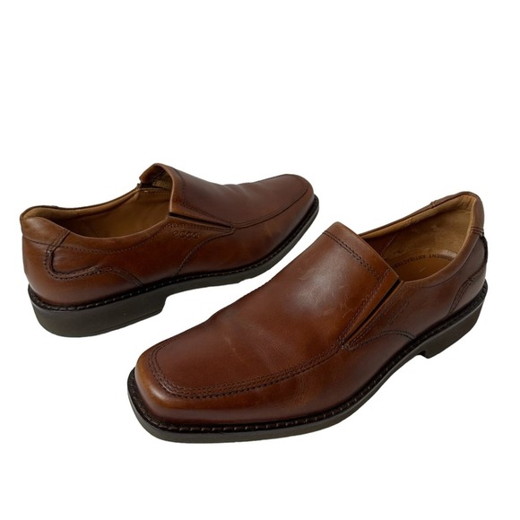Ecco Other - Ecco Brown Tan Leather Slip On Shock Point Dress Shoes Loafers 45 US 11 / 11.5